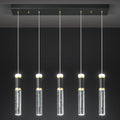 Pendant Lights Kitchen Island, Dimmable LED Pendant Light Fixtures, Black Gold Pendant Light Modern with Bubble Crystal Pendant Light, Pendant Lighting for Kitchen Island Dining Room 5-Light