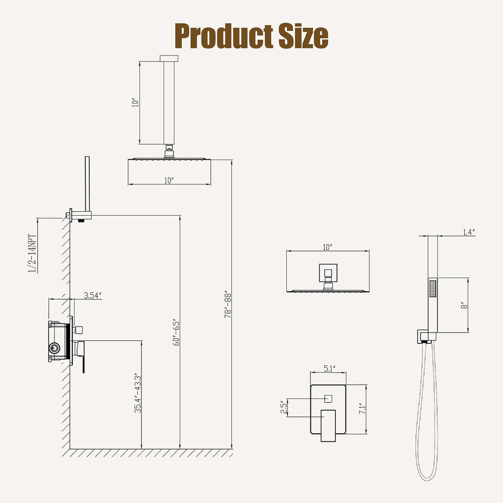 ESNBIA Shower Head System Gold, All Metal Ceiling Shower Faucet Set with Pressure Balance Valve Kit, 10 Inches Rain Head with Handheld Spray, Brushed Gold