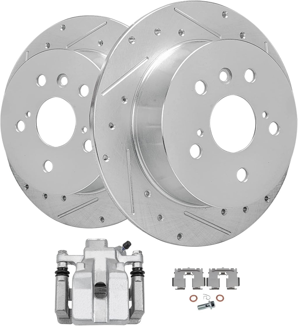 Detroit Axle - Rear Brake Kit for 2012-2017 Toyota Camry, 2013-2018 Avalon Lexus ES300h ES350, Drilled & Slotted Brake Rotors Disc Brake Caliper 2014 2015 2016 Replacement
