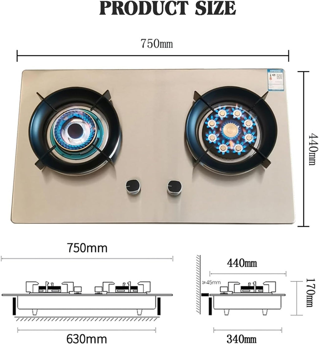 NIKKHO Gas Stove,7KW/23884BTU,NG/LPG Convertible,2 Burners Gas Stoves Cooktop with Thermocouple Protection Gas Cooktop,Suitable for Apartments,Indoor (Color : NG)