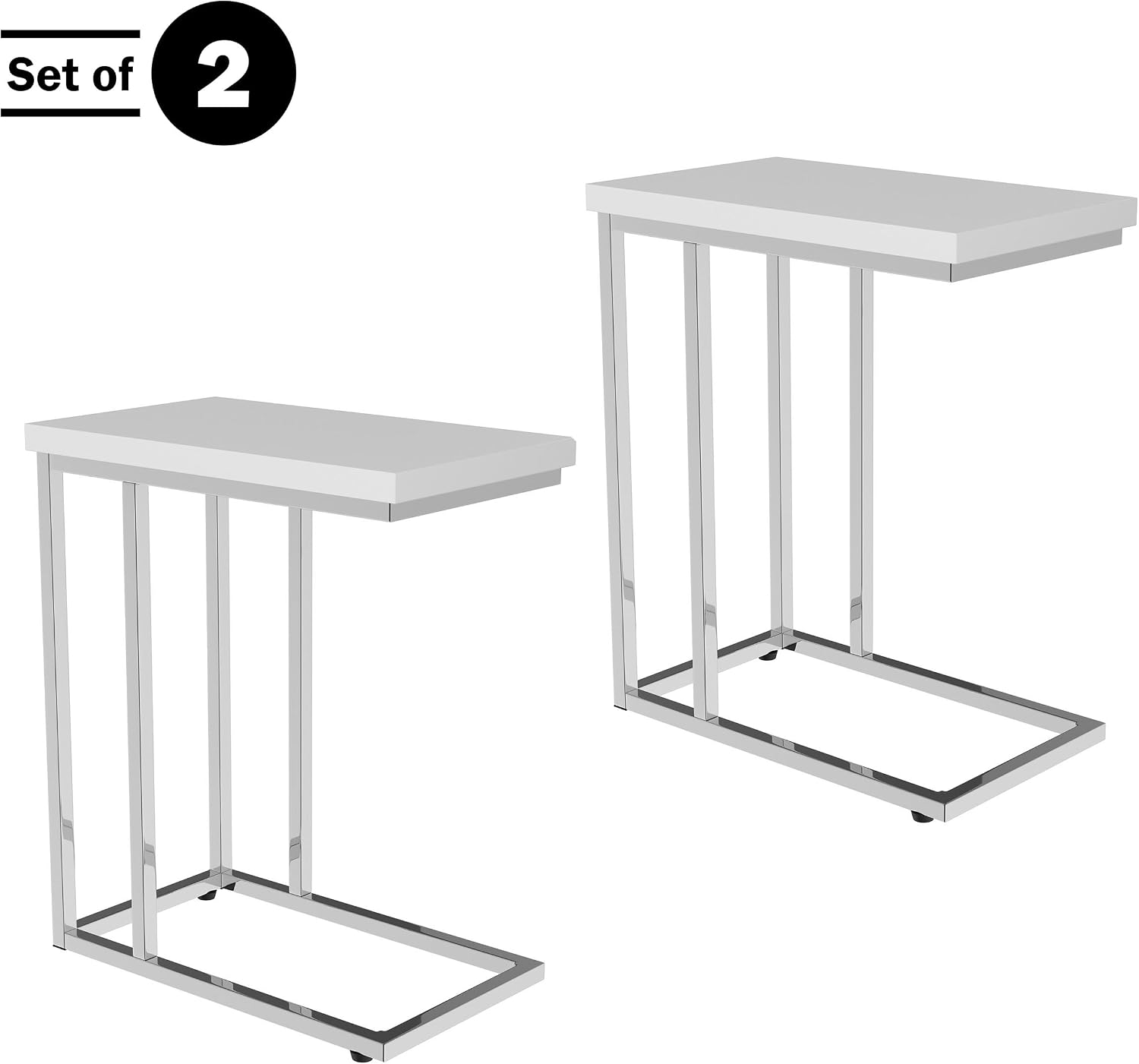 Lavish Home C-Shaped Side Tables Set of 2 – Modern Sofa End Tables or Bedside Nightstands – Space-Saving Laptop Tray Tables for Small Spaces (White)