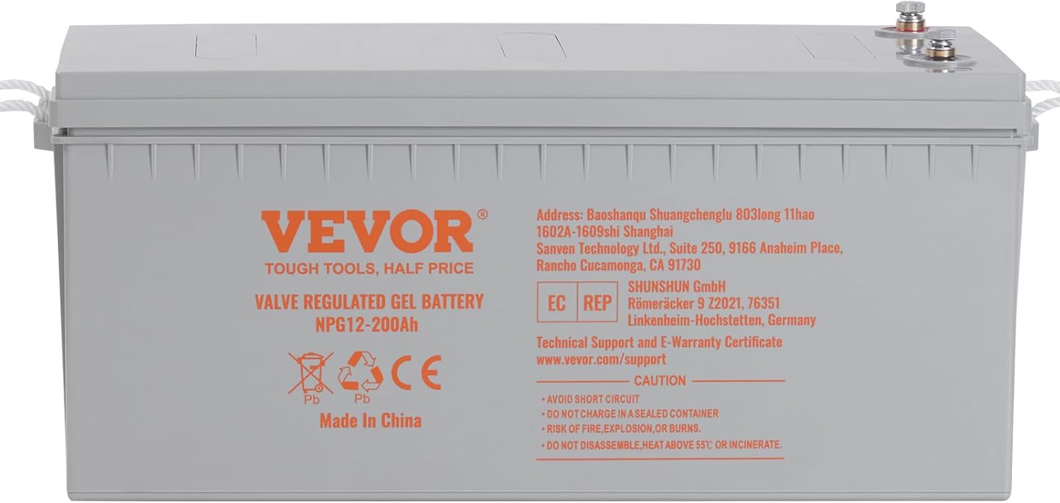 VEVOR Deep Cycle Battery, 12V 200 AH Rechargeable AGM Marine Battery, Designed for RV Solar Off-Grid Use, UPS Backup, Deep Cycle Marine Battery with a Self-Discharge Rate, 1400A Current
