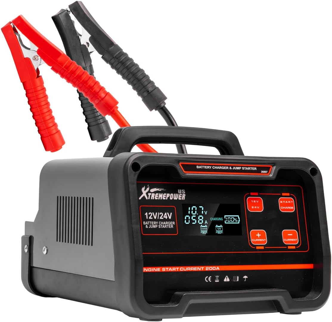 XtremepowerUS 75A Battery Charger 12V/24V Car Motorcycles Battery Charger Booster Mode, 7 Stage Charging, Battery Maintainer Trickle Charger