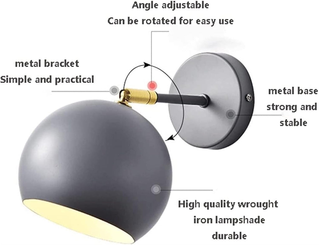 Wall Lamp Modern Black Reading Wall Light, Wall Lamp for Bedroom with Wrought Iron Lamp Shade, Indoor Globe Wall Sconce, Adjustable Hanging Bedside Wall Lamps, Lighting Fixture for Hallway Basement Fa