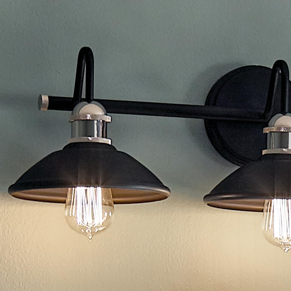 Kichler Clyde 3-Light Bathroom Vanity Light Fixture with Vintage Industrial Design in Black Finish, Wall Mount Over Mirror Lighting for Bathroom (7.25' x 26.5' x 8.25'), 45945BK