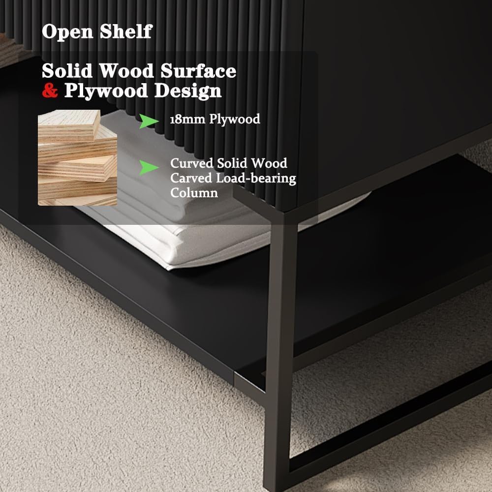 48' Bathroom Vanity with Vessel Sink & 3 Soft-Closing Doors & Open Shelf, Freestanding Bathroom Cabinet with Ceramic Basin and Carrara White Sintered Stone Counter Top-Colmar, Black
