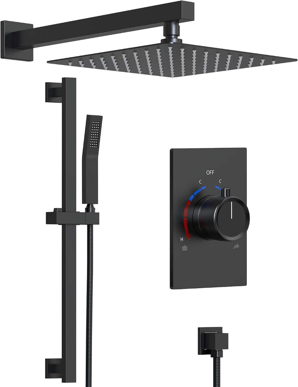 10' Shower Faucet Set with Valve, Wall Mounted Shower Head with High Pressure Handheld Sprayer & Slide Bar, Matte Black