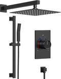 10' Shower Faucet Set with Valve, Wall Mounted Shower Head with High Pressure Handheld Sprayer & Slide Bar, Matte Black