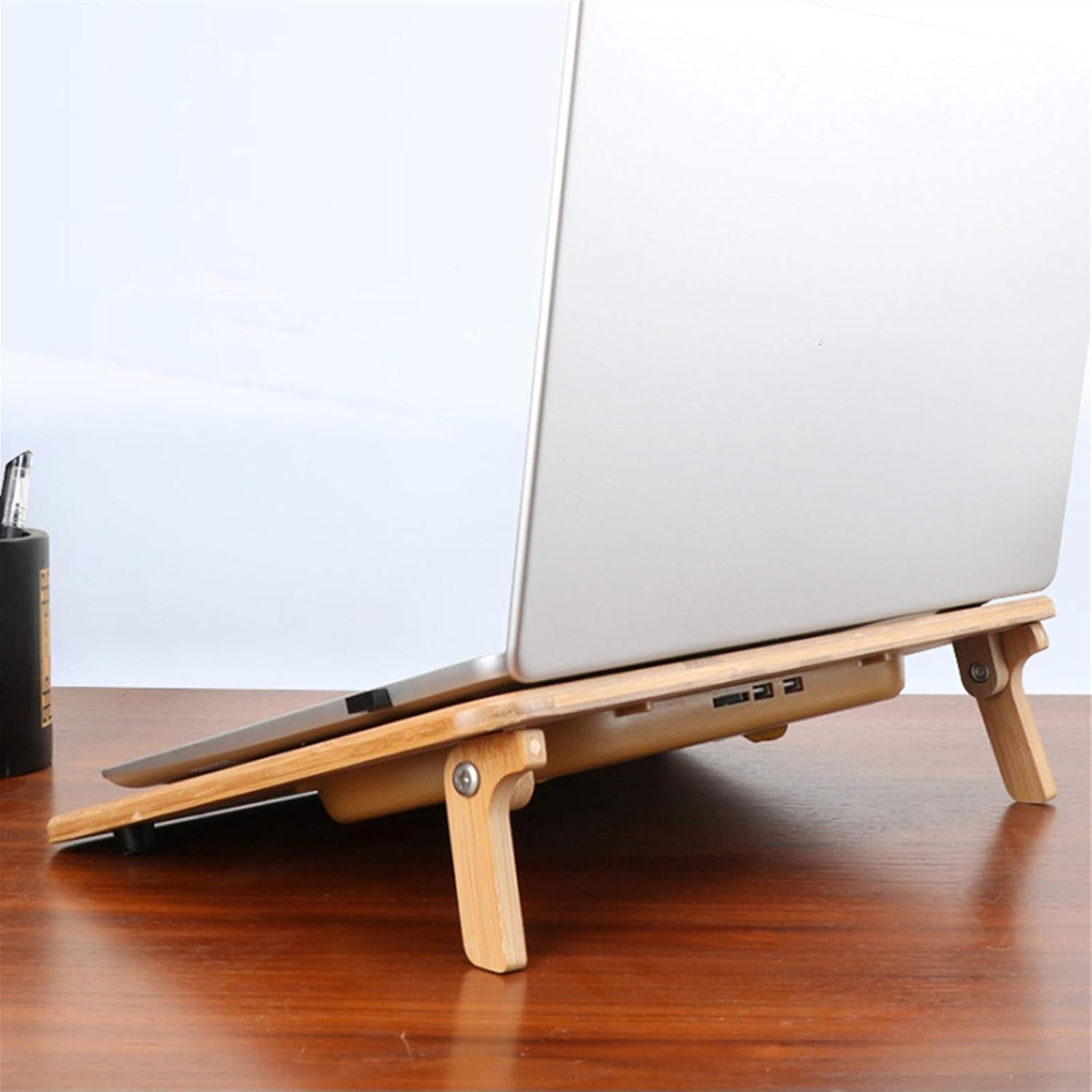Laptop Cooling Pad Foldable Radiator Cooling Stand with Fans and Bamboo Structure Height and Angle Adjustable for Laptops Between 13' and 17'- Extra USB Port