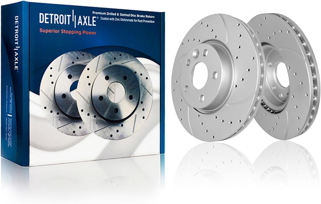 Detroit Axle - 8pc Brake Kit for 2012 2013 2014 2015 Land Rover Range Rover Evoque, Drilled and Slotted Disc Brake Rotors Ceramic Brakes Pads Replacement: 11.81' inch Front and 11.88' inch Rear Rotor