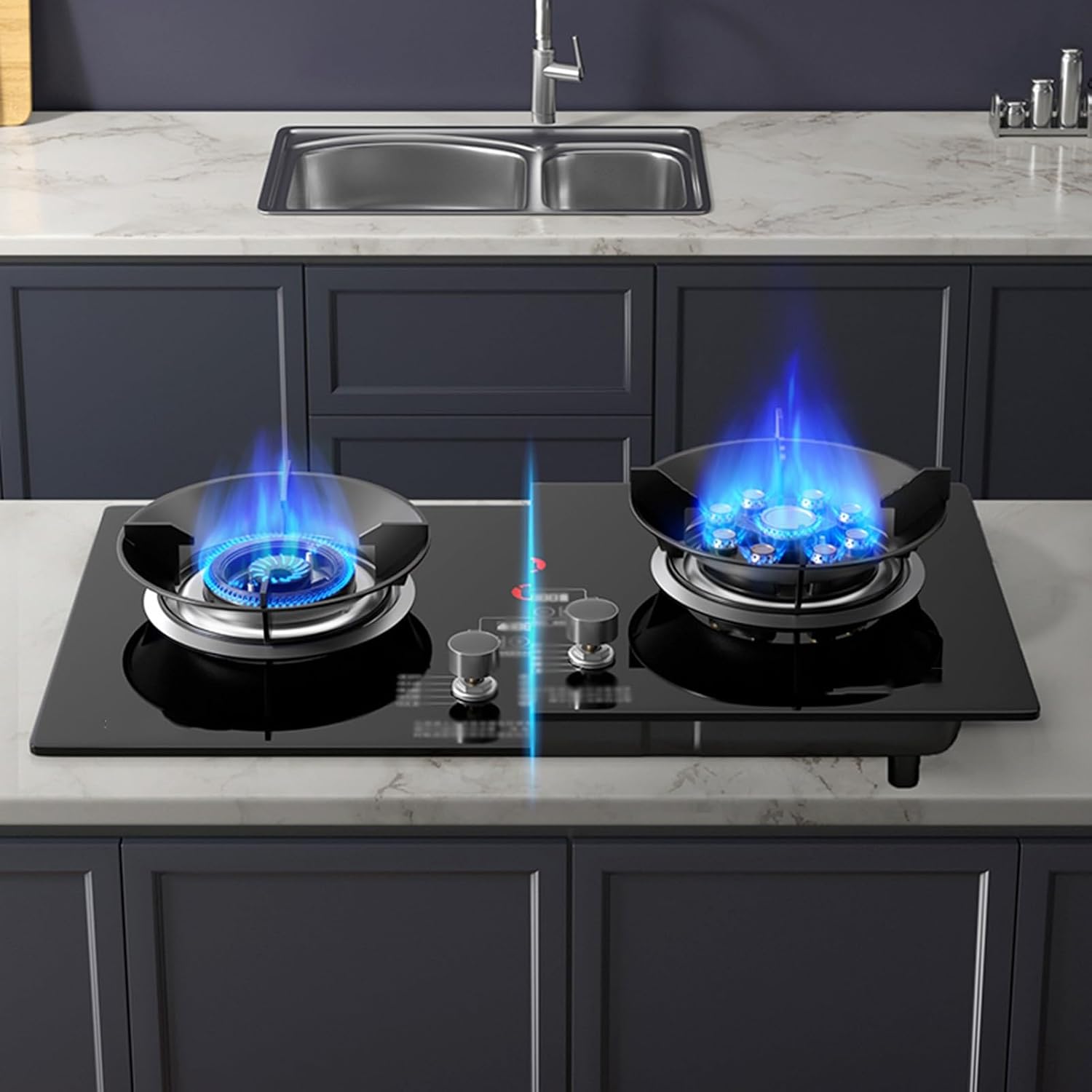 Gas Stove,17760 BTU Tempered Glass Tabletop/built-in Gas Cooktop 2 Burners,Pulse Ignition,Suitable for Home and Commercial Use,LPG/NG (Size : LPG)
