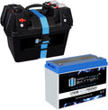 Mighty Max Battery 12V 100Ah Lithium Battery with Trolling Motor Smart Box for 12Volt Batteries Group 24, 27, 31 Marine Batt Box with Dual USB, DC Outlet, Voltmeter and Circuit Breaker