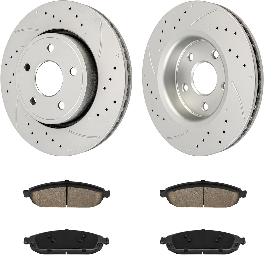 KAX Front Brakes and Rotors for Jeep Grand Cherokee 2005-2010, for Jeep Commander 2006-2010, Smooth Vented Disc Brake Rotor Ceramic Brake Pads Replacement (#53026+D1080, 12.91inch, 328MM)
