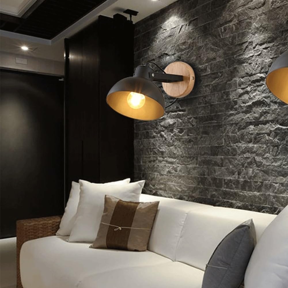 Wall Lamps & Sconces Industrial Wall Sconces, Wrought Iron Wooden Loft Cafe Bar Wall Lamps, Aesthetic Room Decor Wall Mounted Light, Black Vintage E27 Lighting Fixtures for Hallway Stair