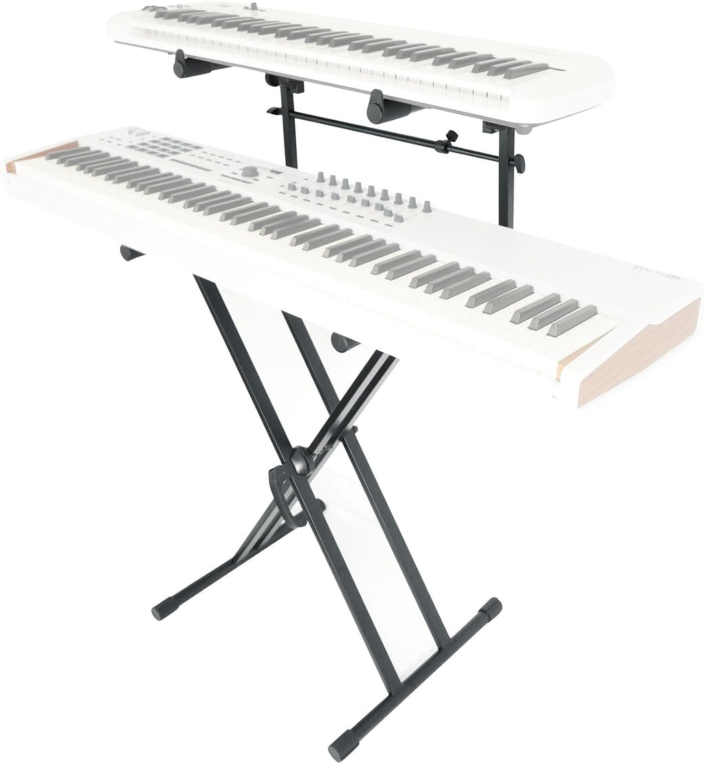 Rockville RKS42X Bundle: 2-Tier X-Stand Keyboard/DJ Stand with Quick Release Mechanism, Z-SHELF Universal Shelf for Z-Stand with Second-Tier, 2-Items