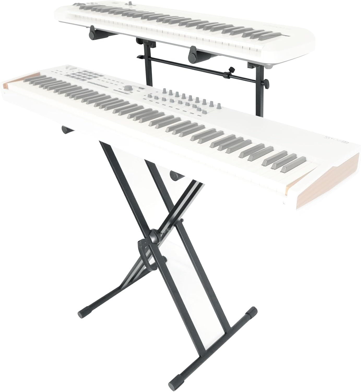Rockville RKS42X Bundle: 2-Tier X-Stand Keyboard/DJ Stand with Quick Release Mechanism, Z-SHELF Universal Shelf for Z-Stand with Second-Tier, 2-Items