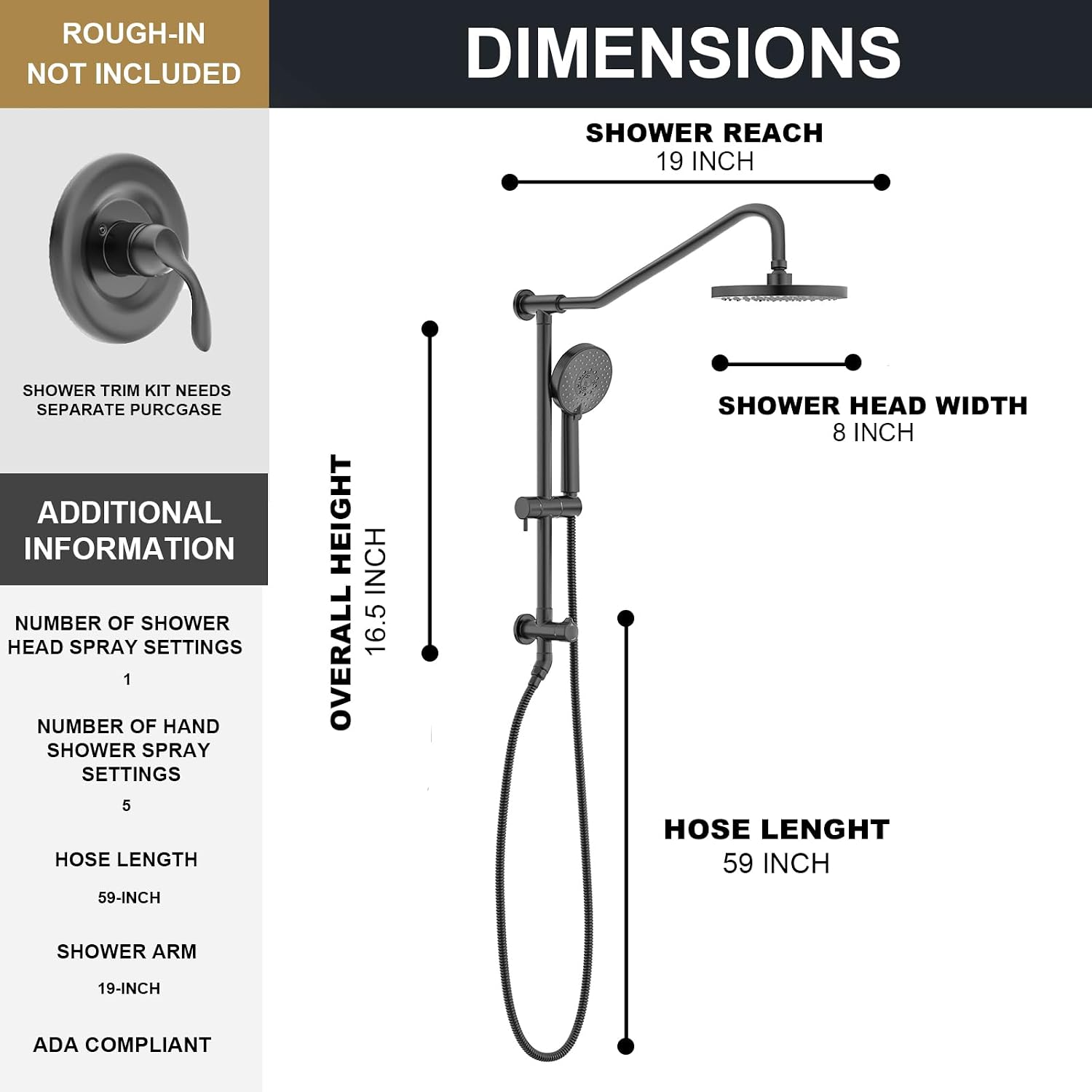 Lava Odoro 5-Function Retrofit Shower System with Rain Showerhead and Handheld Spray Matte Black, 8'' Rain Shower Faucet, 2.5 GPM, SF101-MB