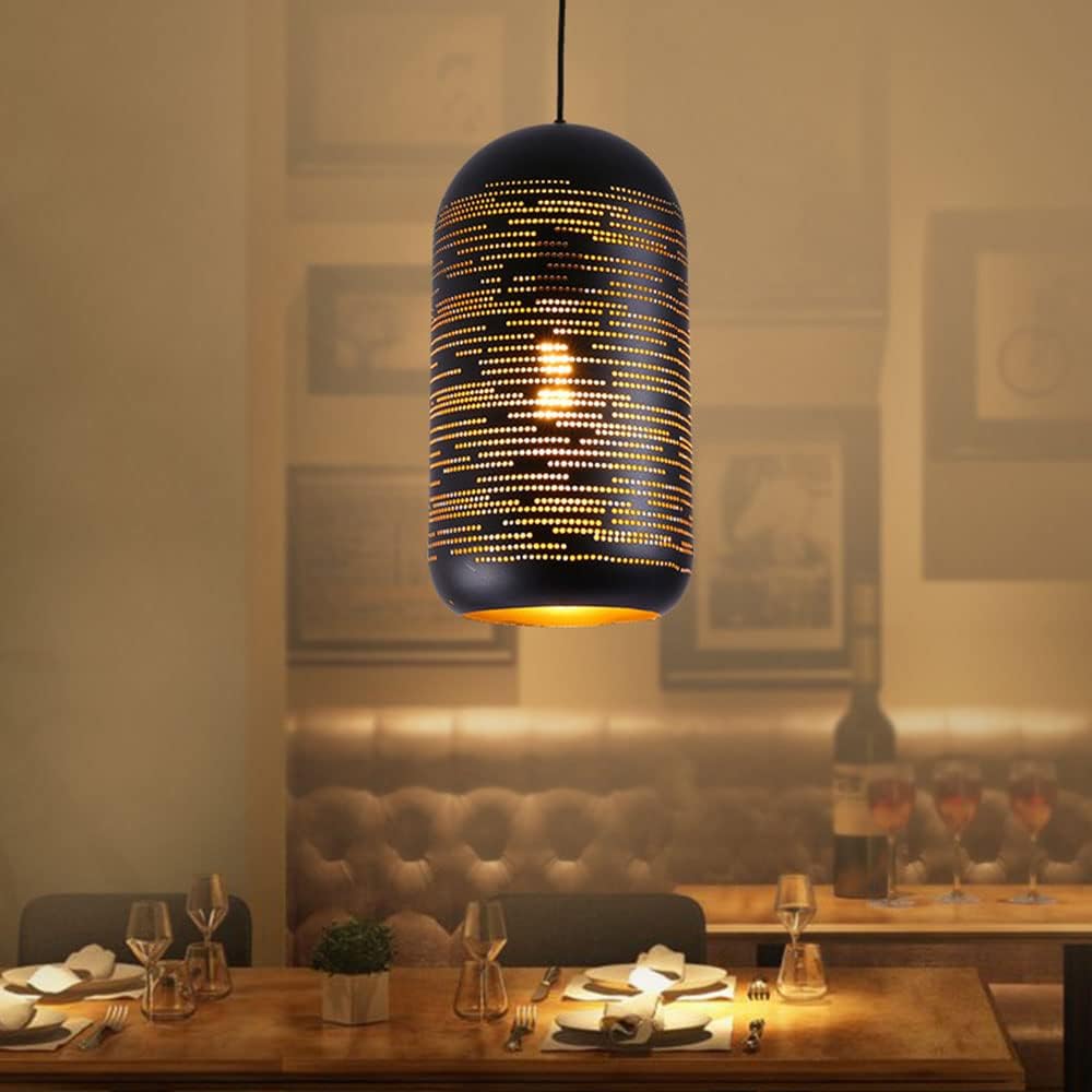 Chandelier, Black Wrought Iron Chandelier Retro Industrial Lamp Single Headlight Pendant Light Chandelier Metal Shade Hanging Lighting Fixtures Restaurant Bar Cafe(7.8in*15.3in)