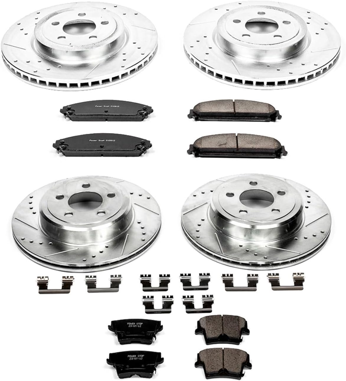 PowerStop Front and Rear Brake Kit for Chrysler 300 2005-23 |Dodge Challenger 2009-23 |Charger 2006-23 - Drilled and Slotted Disc Rotors with Carbon-Fiber Ceramic Brake Pads Replacement, K2853