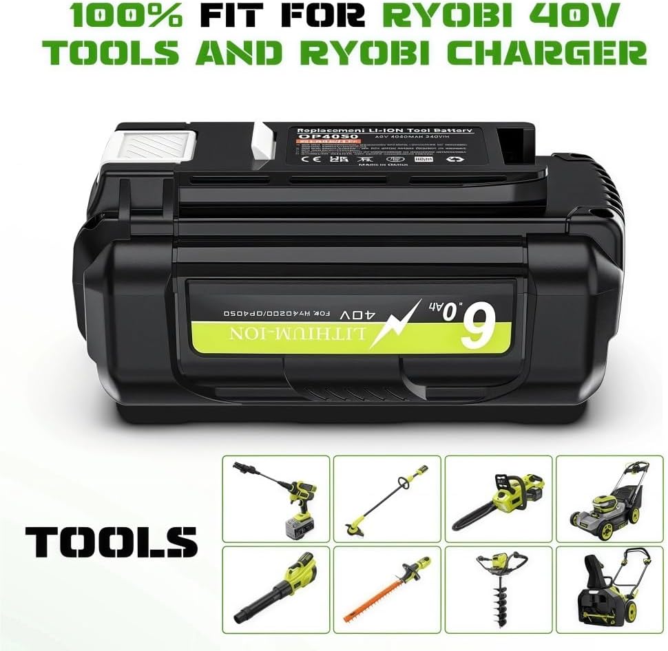 LINGYUE OP40401 40V 6.0Ah Replacement Li-ion Battery Compatible with Ryobi OP4026 OP4030 OP4050 OP4060A OP40201 OP40301 Lawn Mower Trimmer Blower Power Tools Batteries Packs(2PCS)