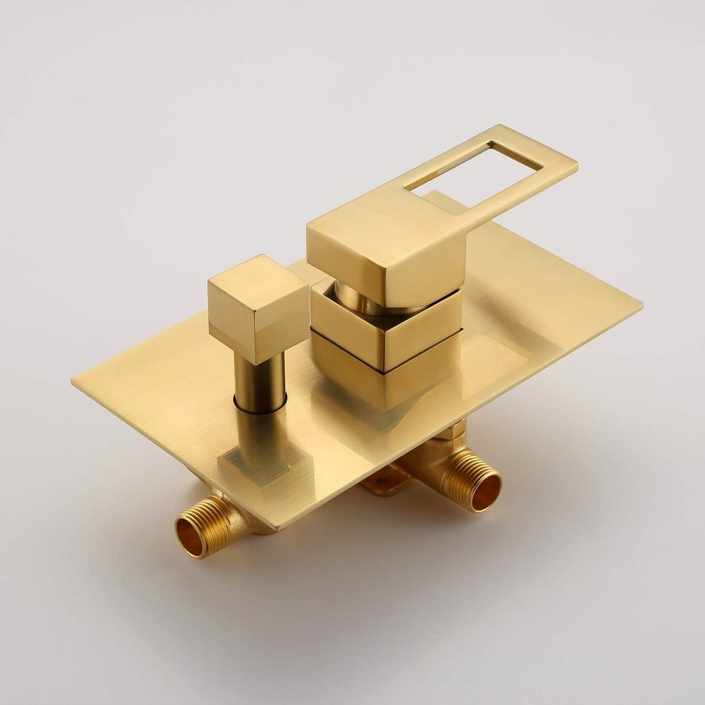 sumerain Wall Mount Tub and Shower Faucet Set Brushed Gold with 8 Inch Shower Head, Waterfall Tub Spout and Anti-scalding Pressure Balance Valve