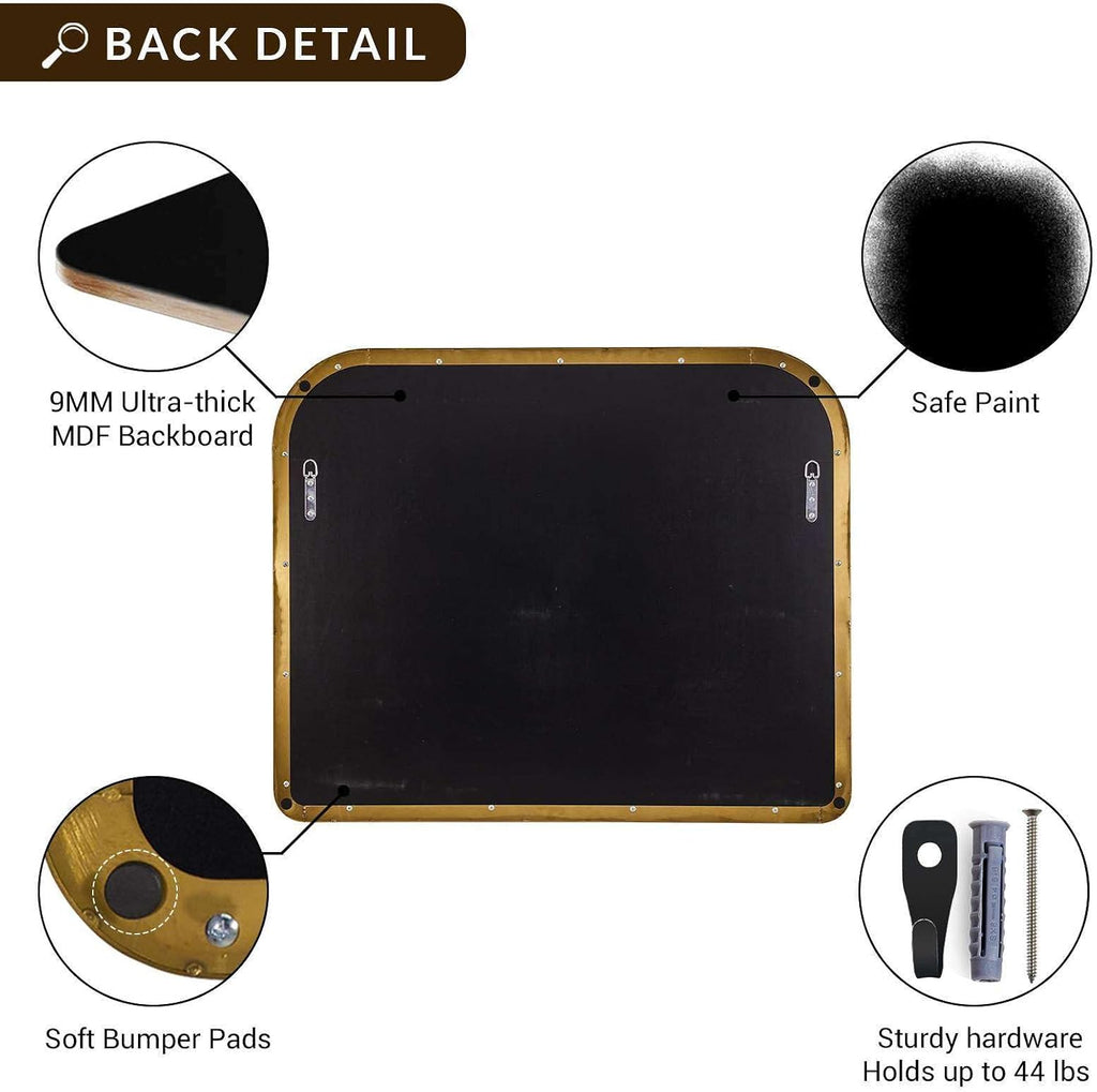 ANDY STAR 36x30 Brushed Gold Brass Bathroom Vanity Mirror, Asymmetrical Soft Arch Rectangle Wall Mirror, Rust-Resistant Stainless Steel Frame, Sleek 1-Inch Depth, for Fireplace Mantel, Living Room