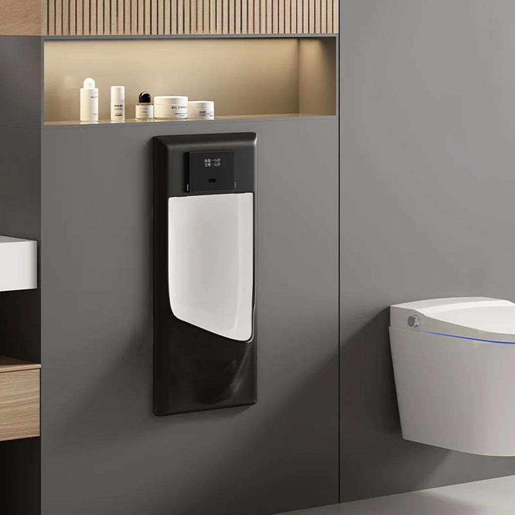 Commercial Washout Urinal,Induction Adult Urinal,Splash-Proof Male Urinals,Modern Wall-Mounted Ceramic Urinals,for Bathrooms,Hotels,Shopping(Black,Wall-mounted)