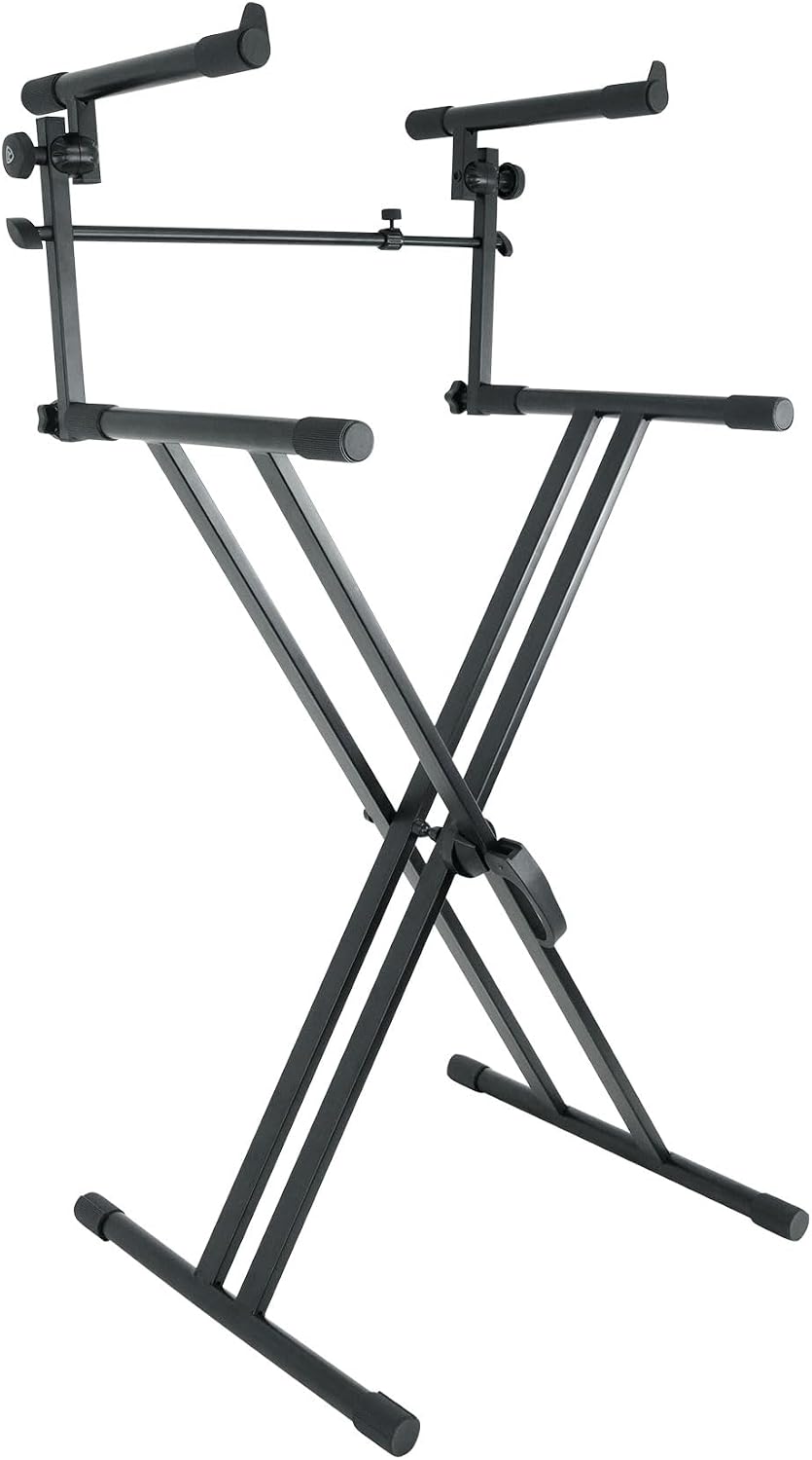 Rockville RKS42X Bundle: 2-Tier X-Stand Keyboard/DJ Stand with Quick Release Mechanism, Z-SHELF Universal Shelf for Z-Stand with Second-Tier, 2-Items