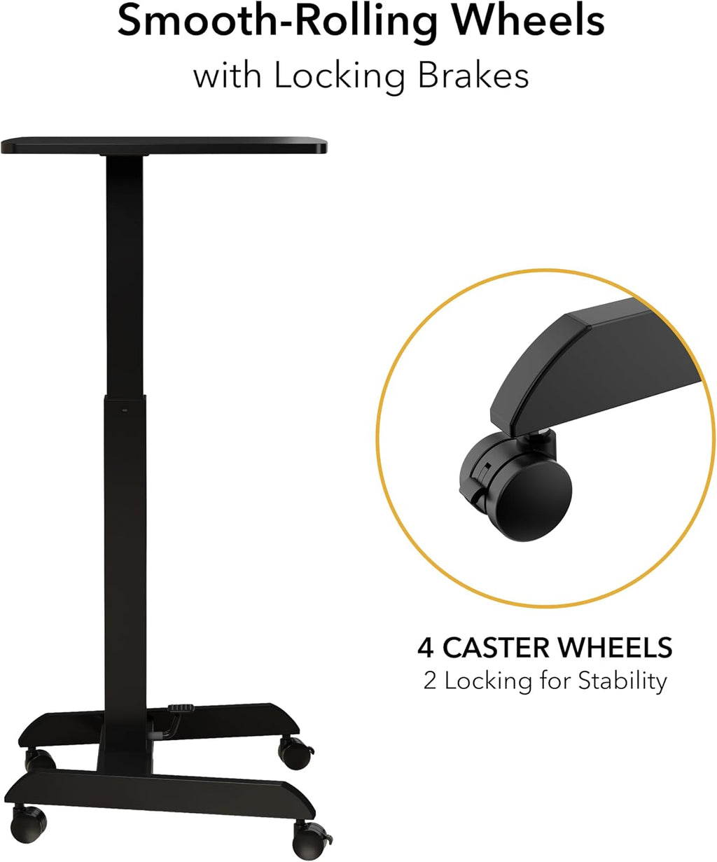 Mount-It! Rolling Laptop Desk Adjustable Height (29.6'-44.2'), Mobile Workstation Cart with 23.6' x 20.5' Desktop, Small Sit-Stand Desk for Home, Office, or Classroom in Black