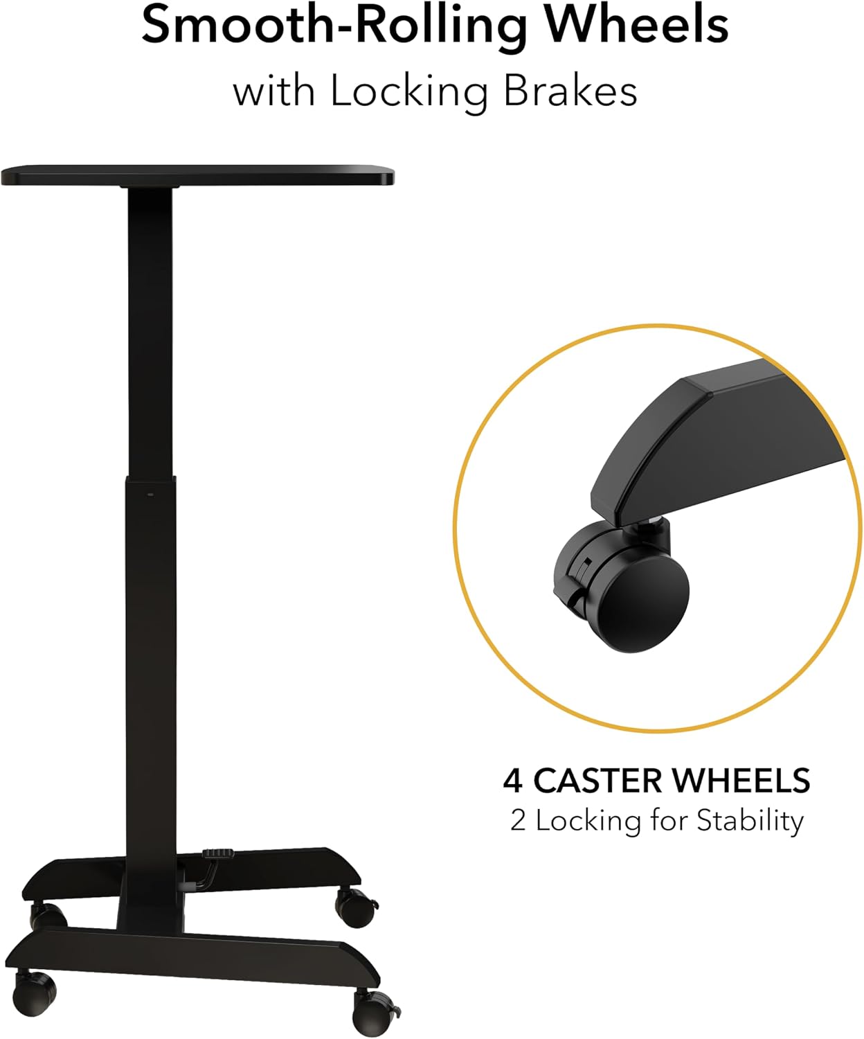 Mount-It! Rolling Laptop Desk Adjustable Height (29.6'-44.2'), Mobile Workstation Cart with 23.6' x 20.5' Desktop, Small Sit-Stand Desk for Home, Office, or Classroom in Black