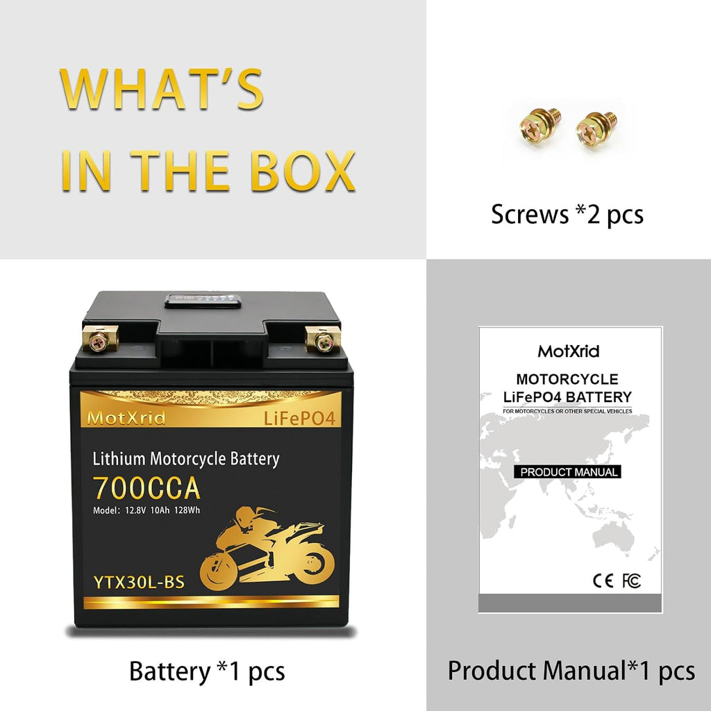 YTX30L-BS 700A Lithium LiFePO4 Powersport Start Motorcycle Battery, 12.8V 10AH, For UTV,ATV,Jet Ski, PWC,Scooter,Riding Lawn Mower,Tractor,Snowmobile,Quad,Intelligent BMS,Digital Readout