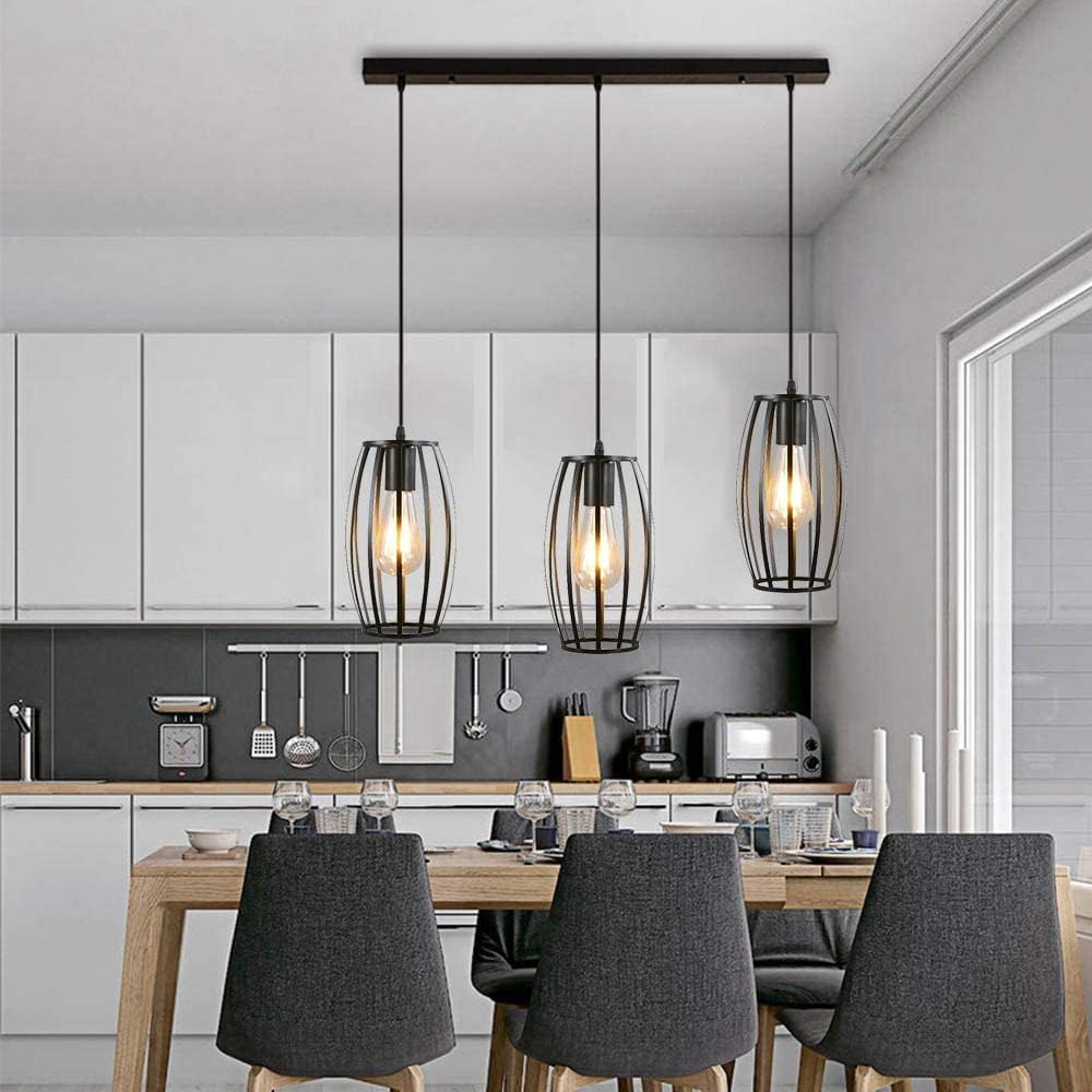 Chandelier Light Vintage Metal Cage Pendant Light Retro Industrial Hanging Lamp Black Wrought Iron Ceiling Chandelier E26 Bulbs Fixture for Dining Room Restaurant Living Room Bedroom Bar Hanging Ceili