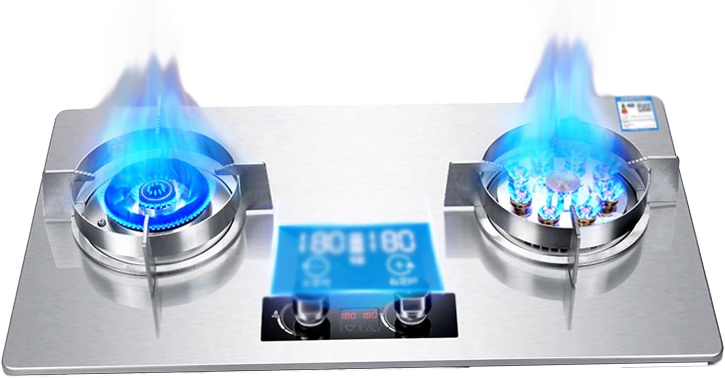 Tempered GlassGas Cooktop,Desktop/Built-in Gas Cooktop 2 Burners,Timed Off,Flameout Protection,Suitable for Apartments,Indoor 24566 BTU (Size : NG)