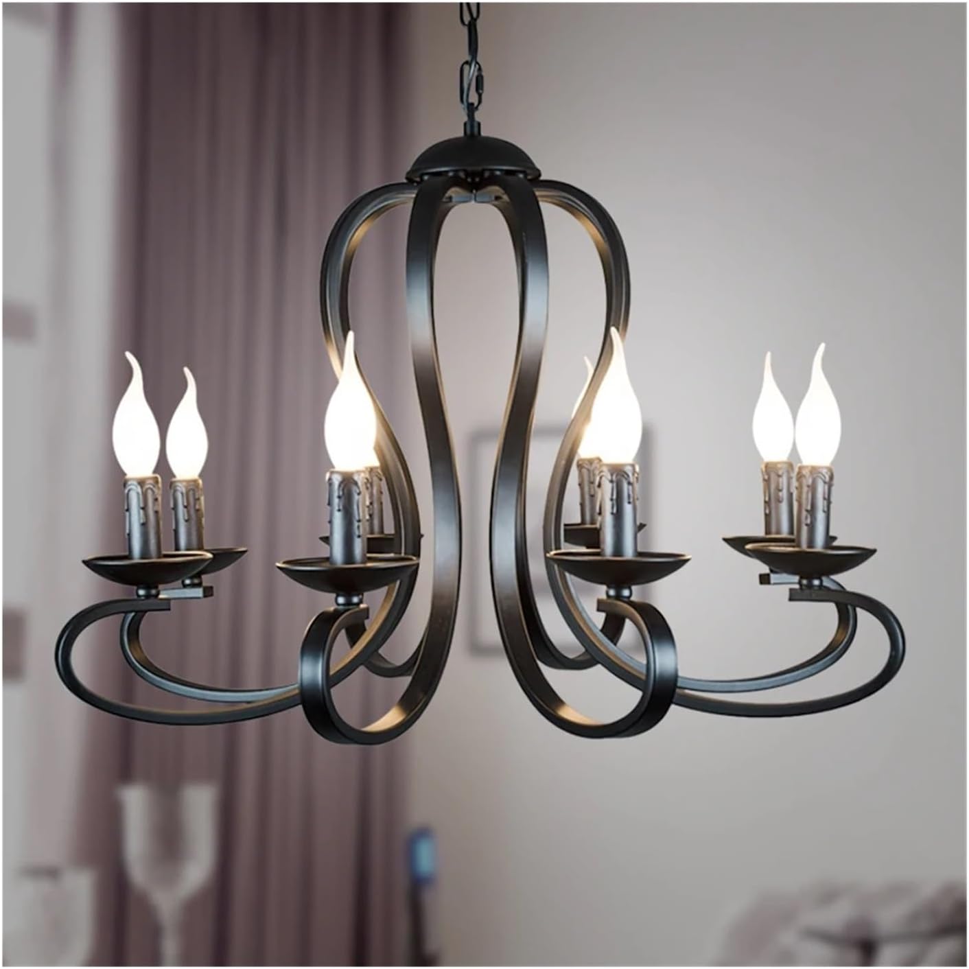 Modern Modern Candle Chandelier Light Fixture Black Wrought Iron Home Lighting,Chandelier LED Ceiling Light