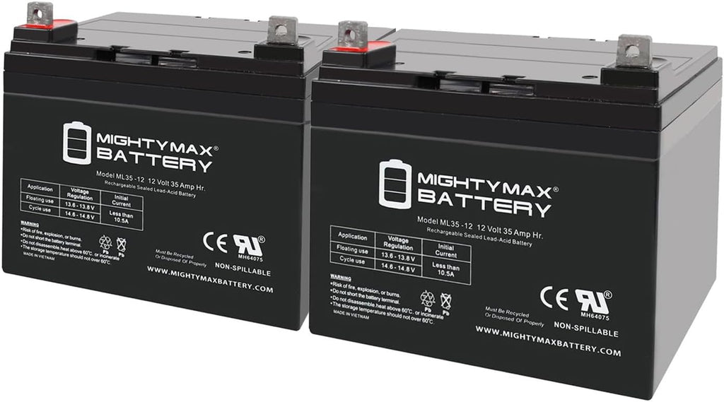 Mighty Max Battery ML35-12 - 12V 35AH U1 Hoveround MPV1, MPV2, MPV3, MPV4, MPV5 Battery - 2 Pack