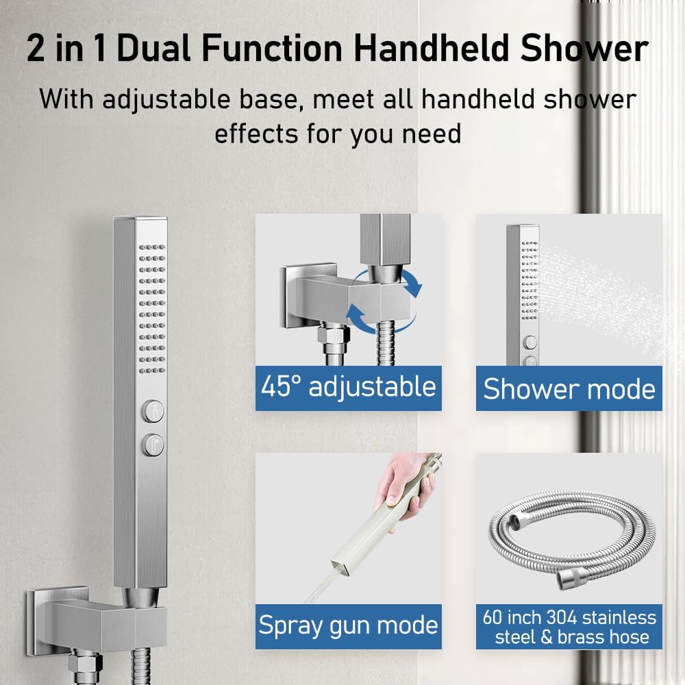 Shower System Shower Faucet Set, STARBATH 6'+12' Ceiling Mount Dual Rain Shower Head Set with 2 in 1 Handheld Spray,Rainfall Shower System with Diverter Valve and Trim Kit Complete,Chrome