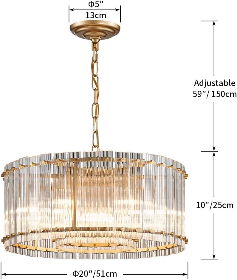 Saint Mossi Moder Glass Chandelier Light Fixture, Doule Layer Drum Pendant Modern Chandelier Lighting with 7-Light, Gold Finish