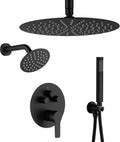 Matte Black Shower Faucet Set, Black Shower System with Rain Shower and Handheld Bathroom Ceiling 12 Inch Shower Set with Brass Valve