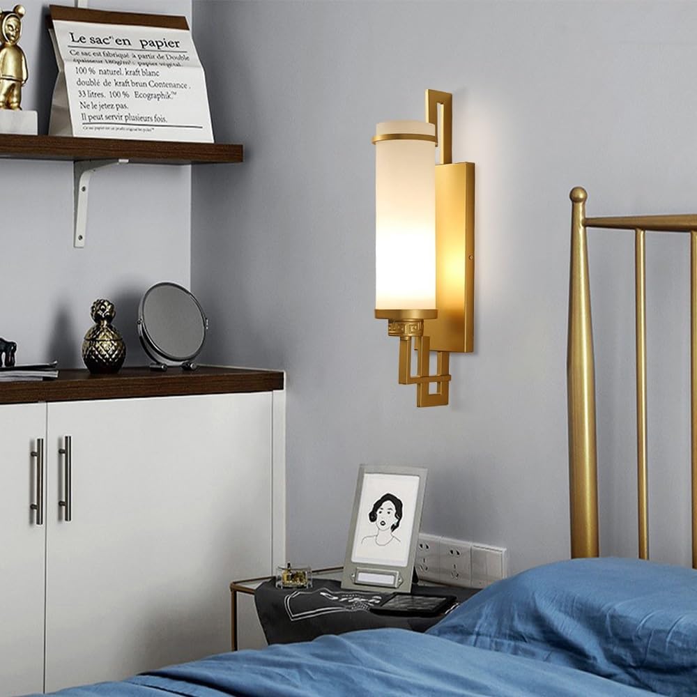 Antique Wrought Iron Wall Light with Cylinder Glass Shade | E27 Decorative Sconce for Mirror, Bedroom, Bathroom & Entryway – Hardwired Lighting Fixture T-155(d)