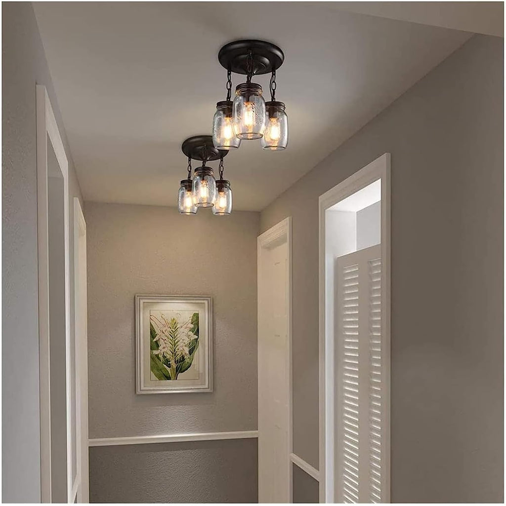 Modern Ceiling Light Industrial Glass Hanging Black Wrought Iron Pendent Lamp 3 Head Chandelier Compatible with Dining Room, Kitchen Island, Fixtures,Chandelier