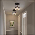 Modern Ceiling Light Industrial Glass Hanging Black Wrought Iron Pendent Lamp 3 Head Chandelier Compatible with Dining Room, Kitchen Island, Fixtures,Chandelier