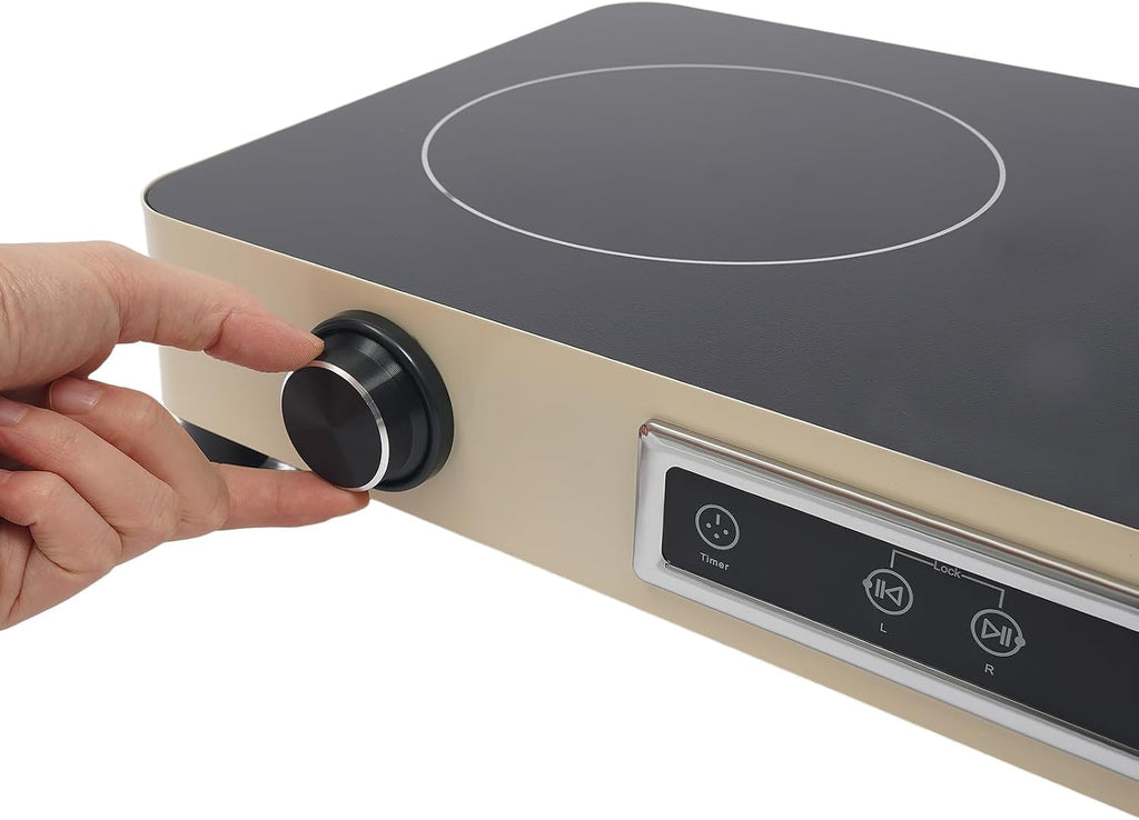 Electric Cooktop Double-burner 10'' Electric Stove Top with Knob Control Electric Countertop Burner with Kids Lock & Timer Cooktop with Plug in Over-Temperature Protection for Kitchens Rvs Apartments