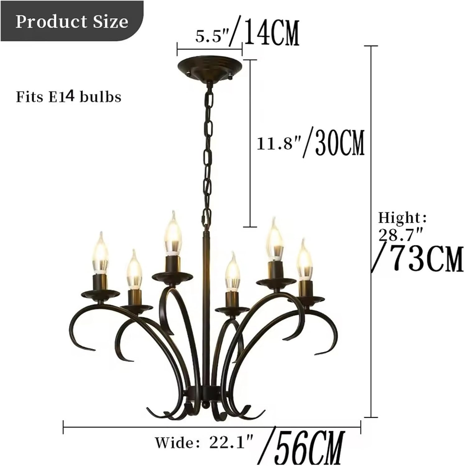 Vintage Wrought Iron LED Chandelier Candle Light Black Metal Lighting Fixture for Living Room Foyer Hanging Pendant Lamp,Dining Light Fixtures