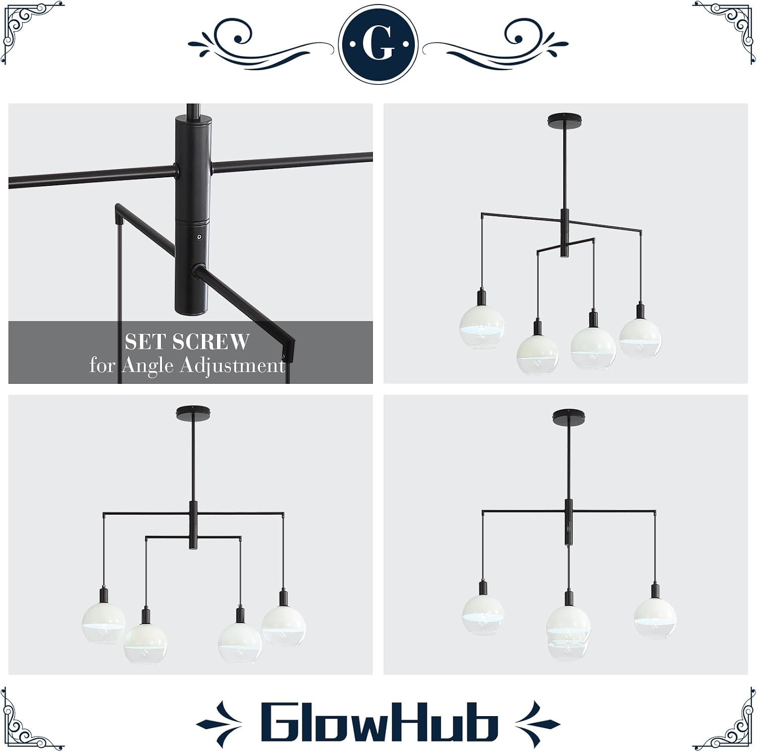GlowHub Modern Black Chandelier with Milk White Glass Globe Shades 30' 4-Light Pendant Light Mid-Century Sputnik Chandelier Cluster Hanging Light Fixture for Dining Room Entryway Kitchen