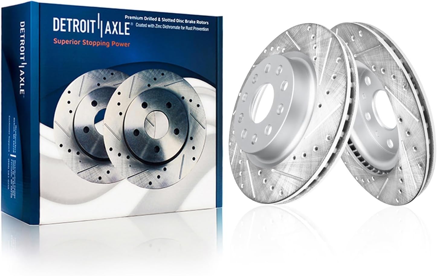 Detroit Axle - Front Brake Kit for Jeep 2018-2023 Wrangler, 12.99' inch Drilled and Slotted Disc Brakes Rotors Ceramic Brake Pads with Hardware 2019 2020 2021 2022 Replacement