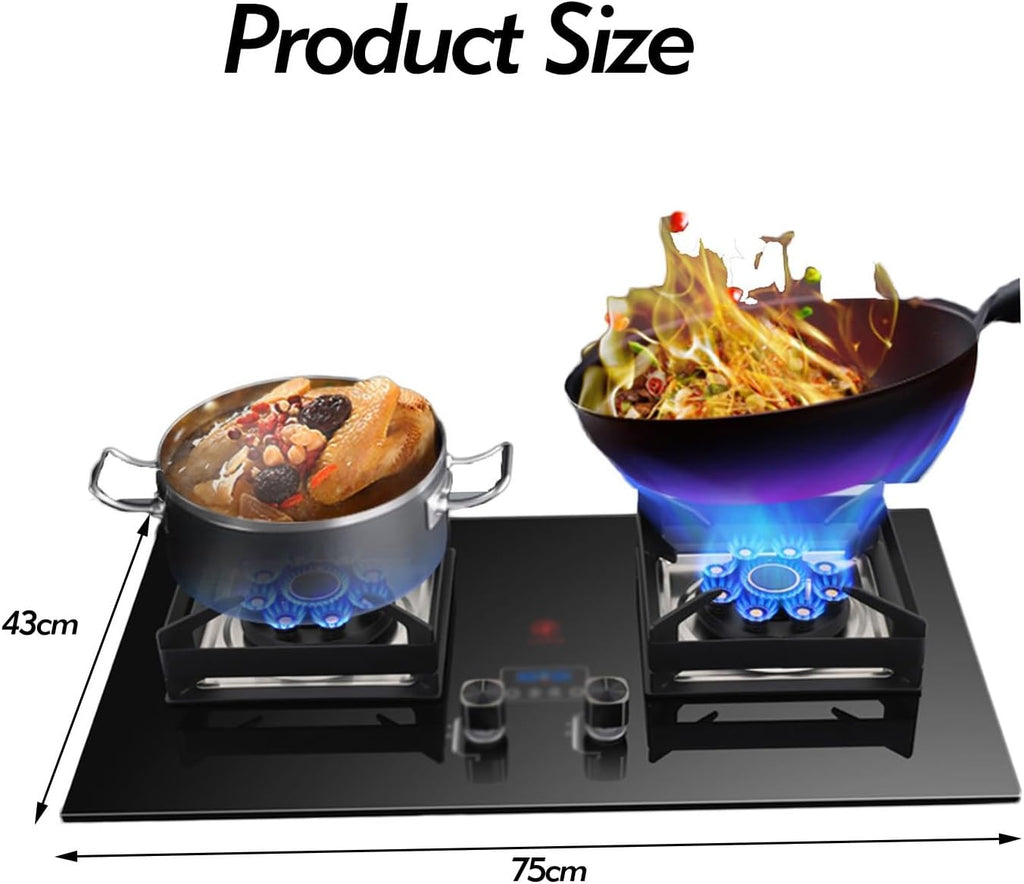 Tabletop/built-in Gas Stove,17760 BTU LPG/NG Tempered Glass Gas Cooktop 2 Burners,Flameout Protection,Suitable for Home and Commercial Use (Size : LPG)