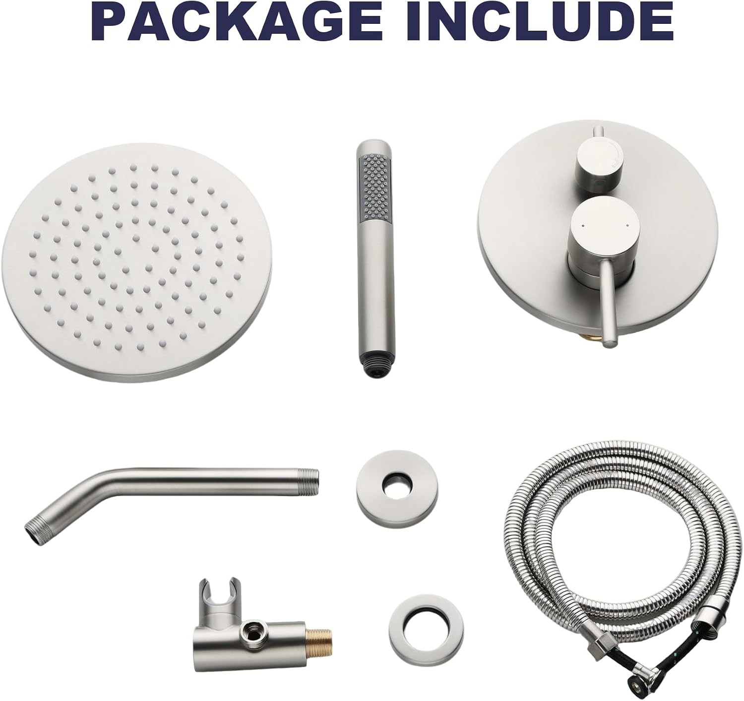 Shower System, Shower Faucet Set, 8' Rainfall Shower Head and Handheld Spray Combo, Round Shower Head and Handle Set with Valve and Trim Kit, Brushed Nickel