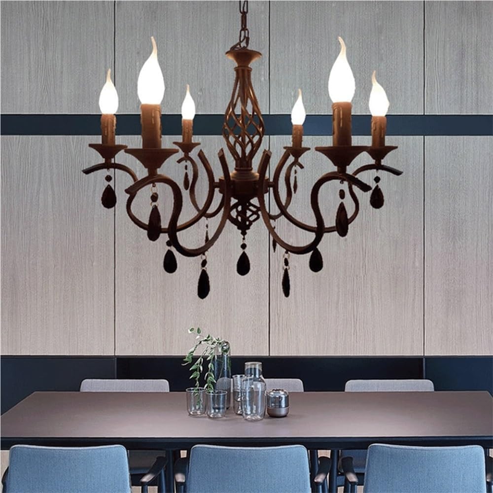 Wall Lighting Fixtures American Style Minimalist Candle Chandelier European Style Vintage Crystal Pendant Light Wrought Iron Ceiling Lighting Fixture Lamp for Dining Room Bathroom Foyer Living Room(Bl