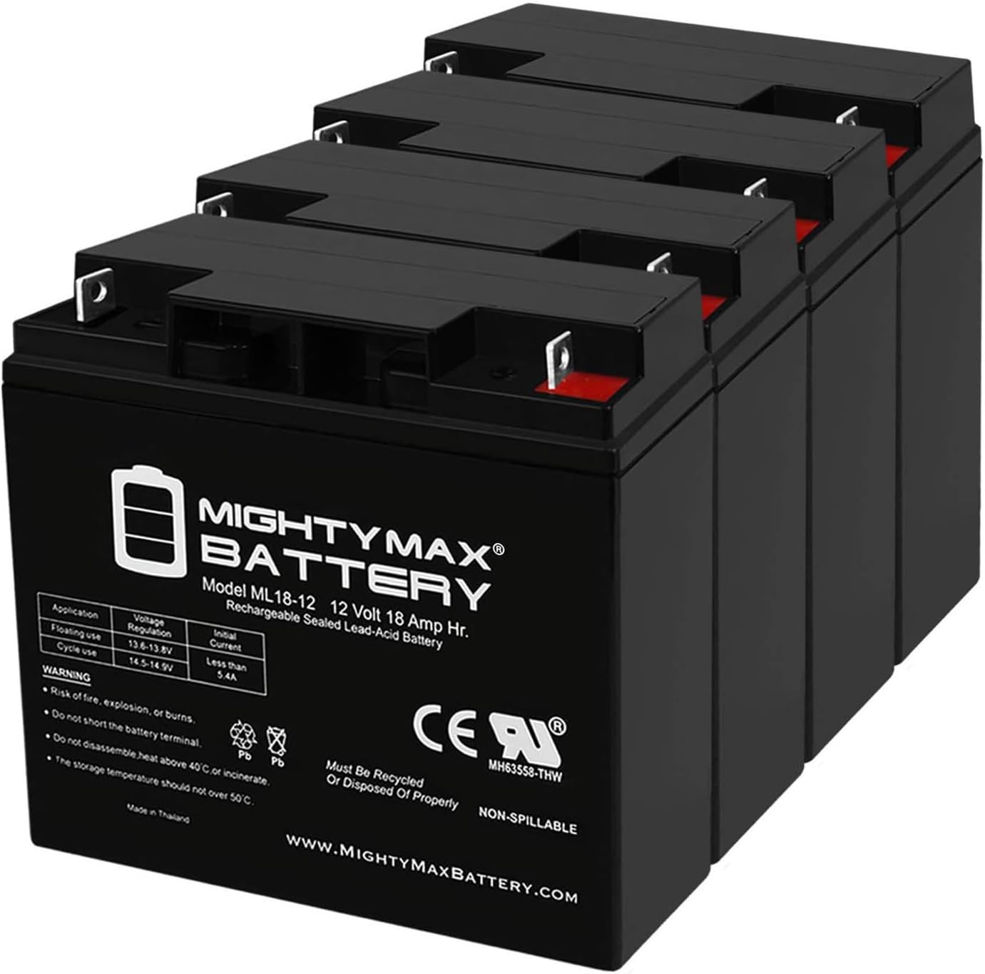 Mighty Max Battery ML18-12 - 12V 18AH Replacement Battery for DR Power Field Mower 10483 104837-4 Pack