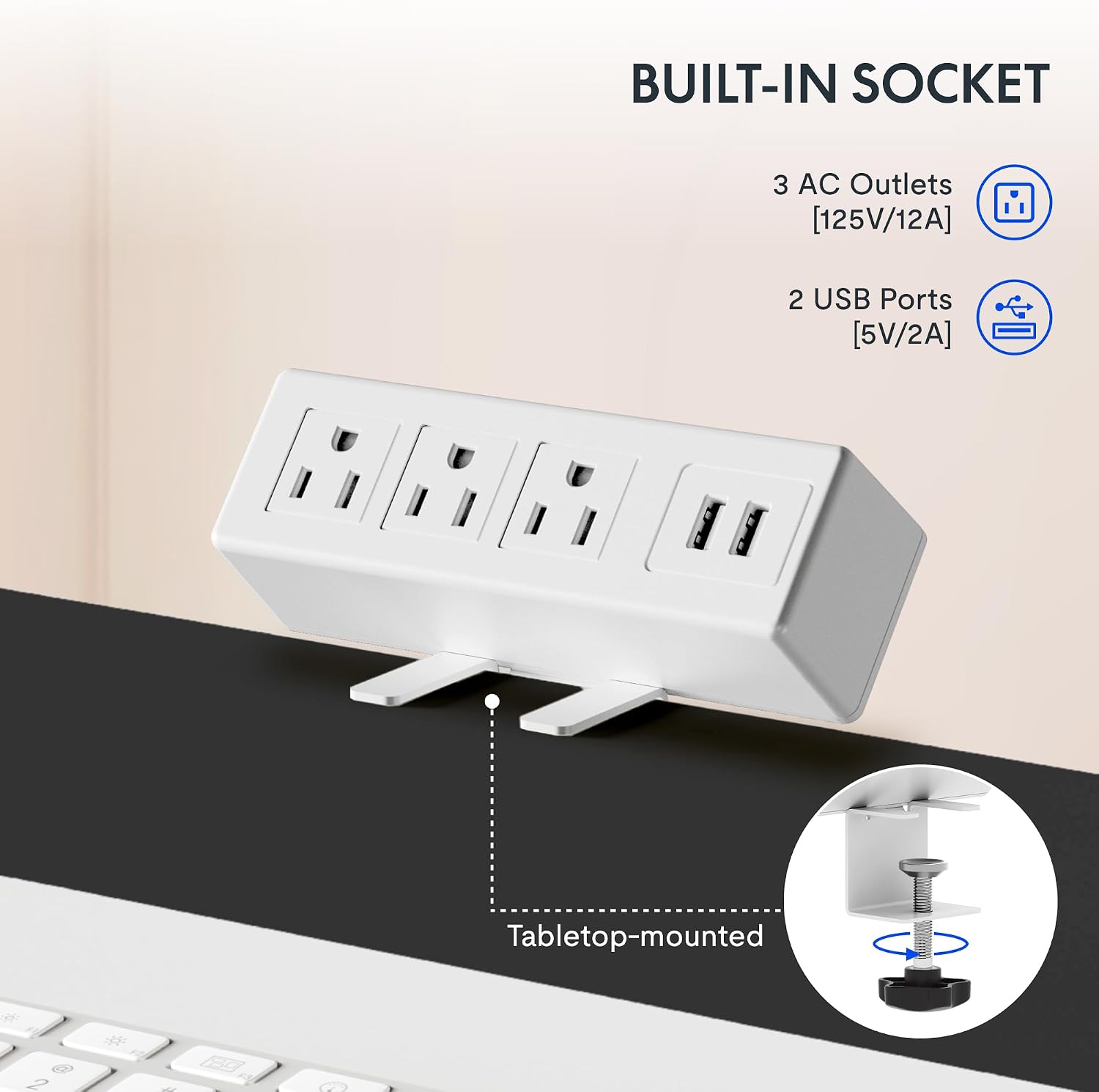 FLEXISPOT EN2 Whole-Piece Standing Desk with Clamp Power Strip, 48x24 Electric Stand Up Height Adjustable Desk with Cable Management (White Frame + 48' White Top)
